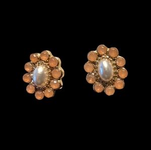Gold and Peach Stud Earrings
